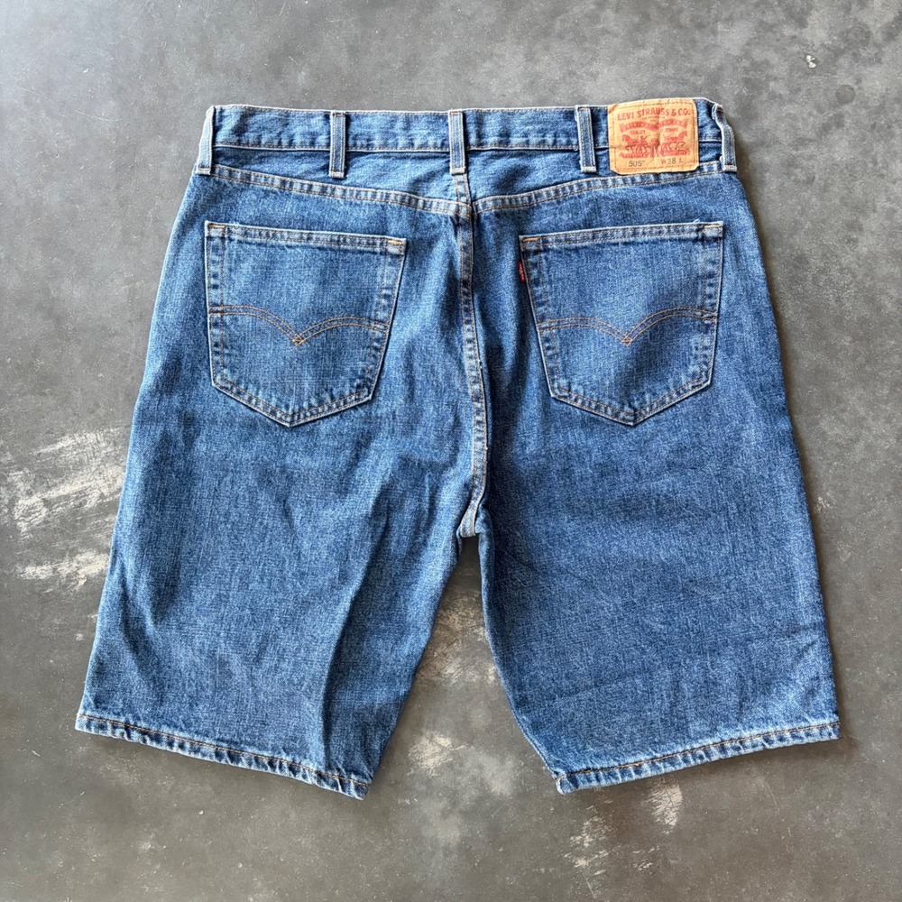 Levis 505 Regular Fit Denim Jean Shorts Mens 38 Blue Medium Wash Casual
